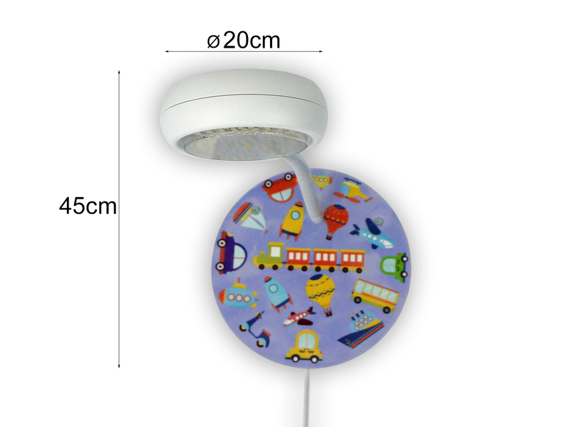 Wandlampe für Kinderzimmer mit Fahrzeug-Motiven, Flexarm, Höhe 20cm