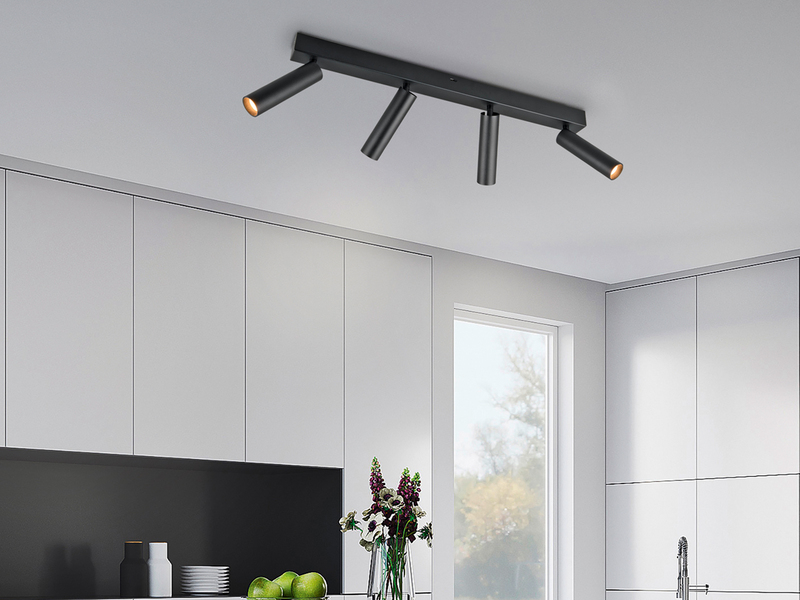 Moderner LED Deckenstrahler AMBALA dimmbar 4-flammig Schwarz, Breite 65cm