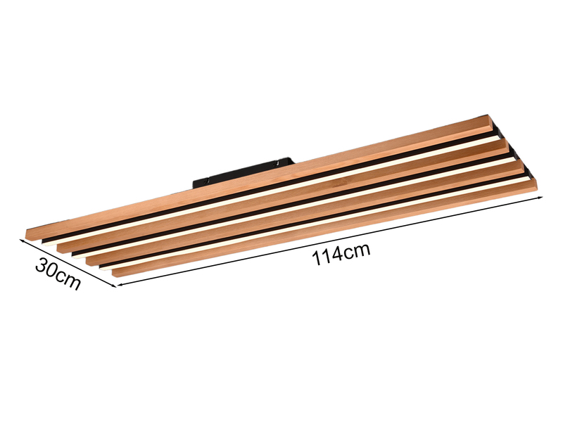 LED Deckenleuchte FONTANA mit Naturholz flach & lang, dimmbar, Länge 114cm