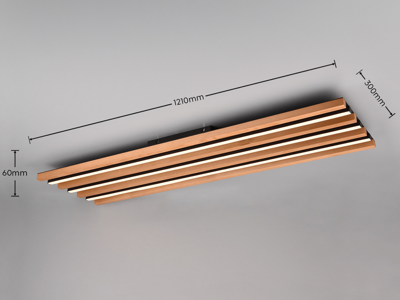 LED Deckenleuchte FONTANA mit Naturholz flach & lang, dimmbar, Länge 114cm