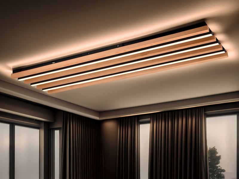 LED Deckenleuchte FONTANA mit Naturholz flach & lang, dimmbar, Länge 114cm