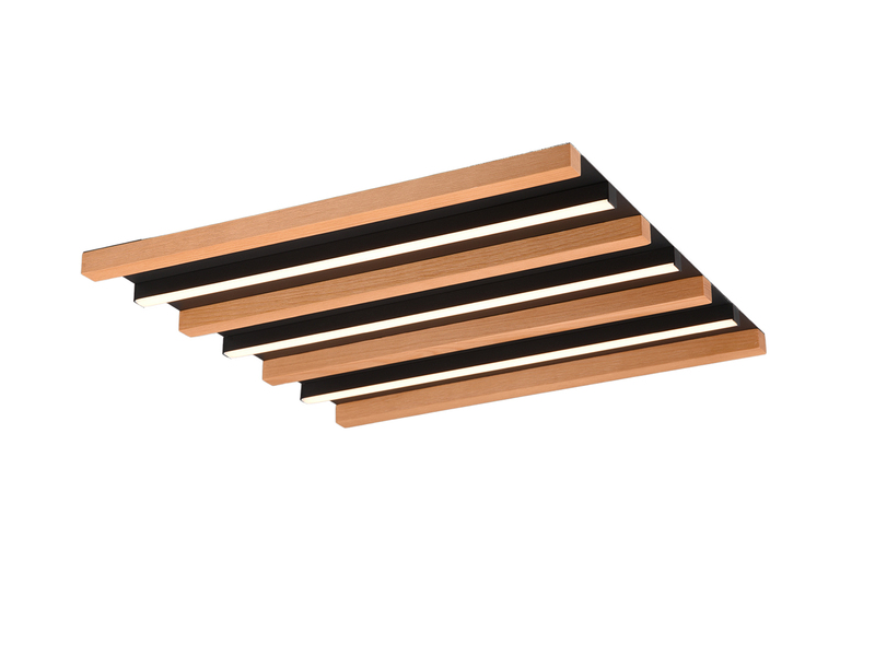 Dimmbare LED Deckenleuchte FONTANA mit Naturholz, Quadrat 46cm