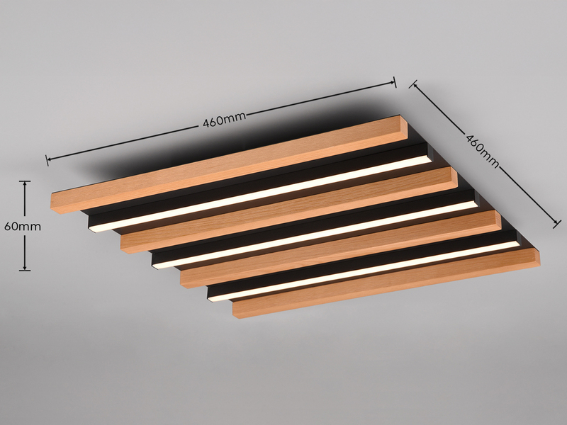 Dimmbare LED Deckenleuchte FONTANA mit Naturholz, Quadrat 46cm