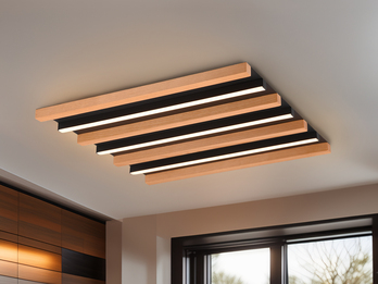 Dimmbare LED Deckenleuchte FONTANA mit Naturholz, Breite 46cm