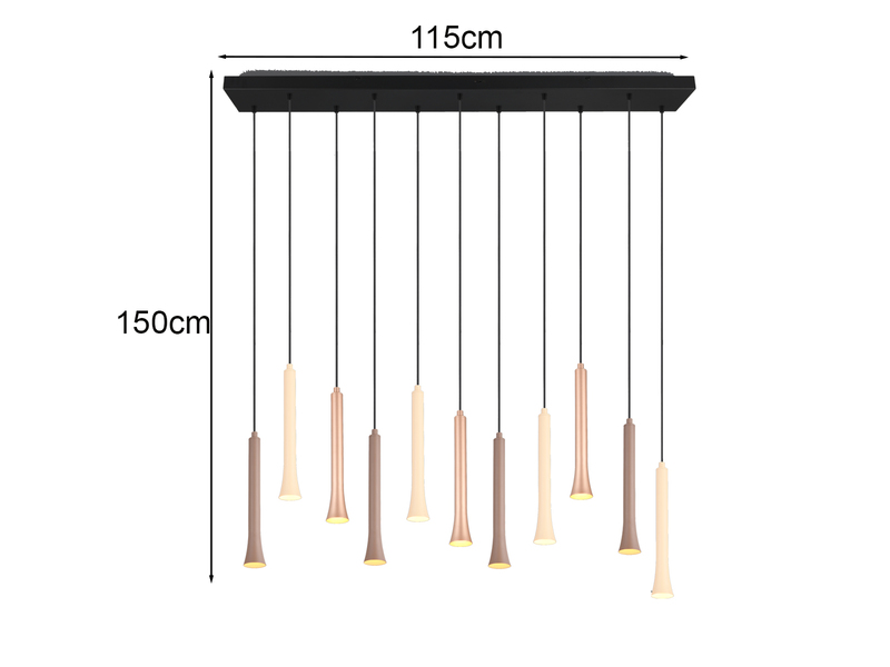 Moderne LED Pendelleuchte FIATO dimmbar 11-flammig mehrfarbig, Breite 115cm