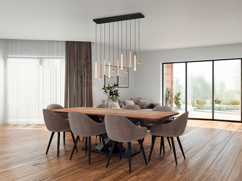 Moderne LED Pendelleuchte FIATO dimmbar 11-flammig mehrfarbig, Breite 115cm