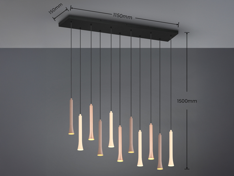 Moderne LED Pendelleuchte FIATO dimmbar 11-flammig mehrfarbig, Breite 115cm