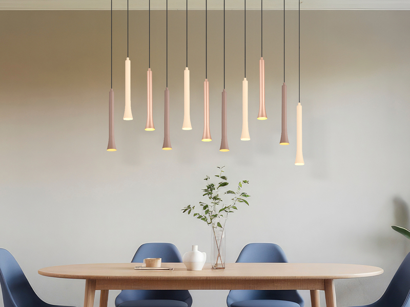 Moderne LED Pendelleuchte FIATO dimmbar 11-flammig mehrfarbig, Breite 115cm