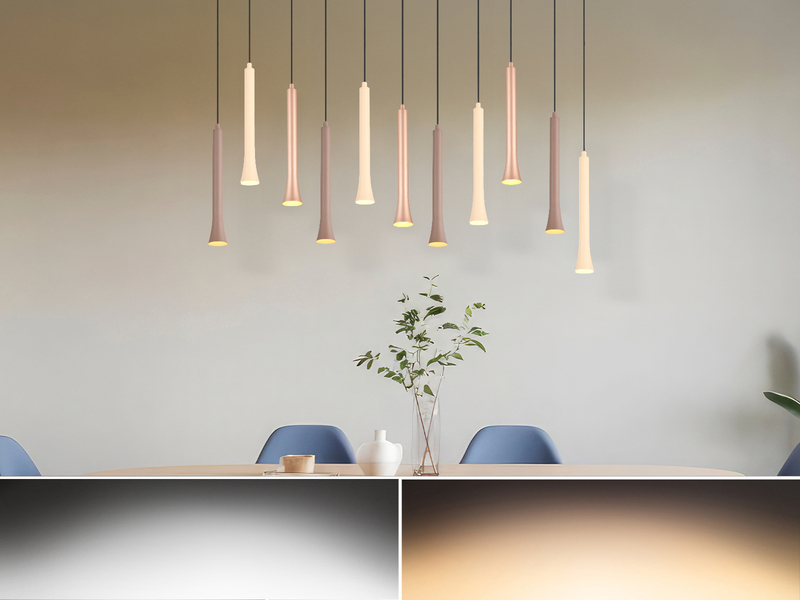 Moderne LED Pendelleuchte FIATO dimmbar 11-flammig mehrfarbig, Breite 115cm