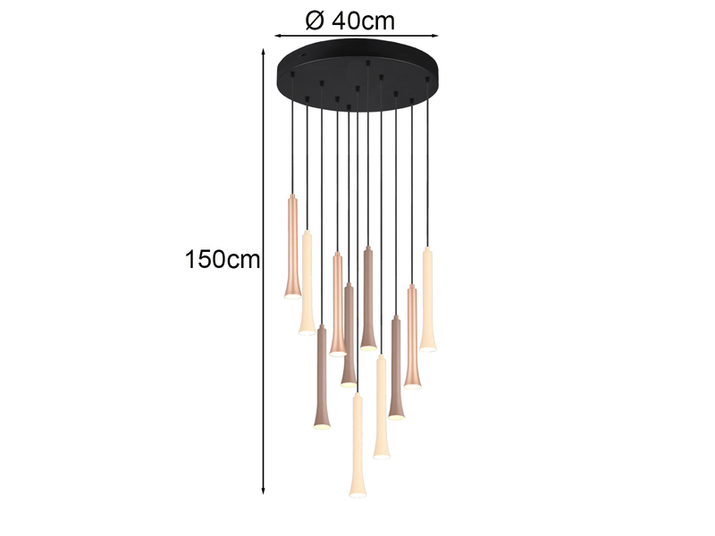 Dimmbare LED Cluster Pendelleuchte FIATO 11-flammig, mehrfarbig Ø 40cm