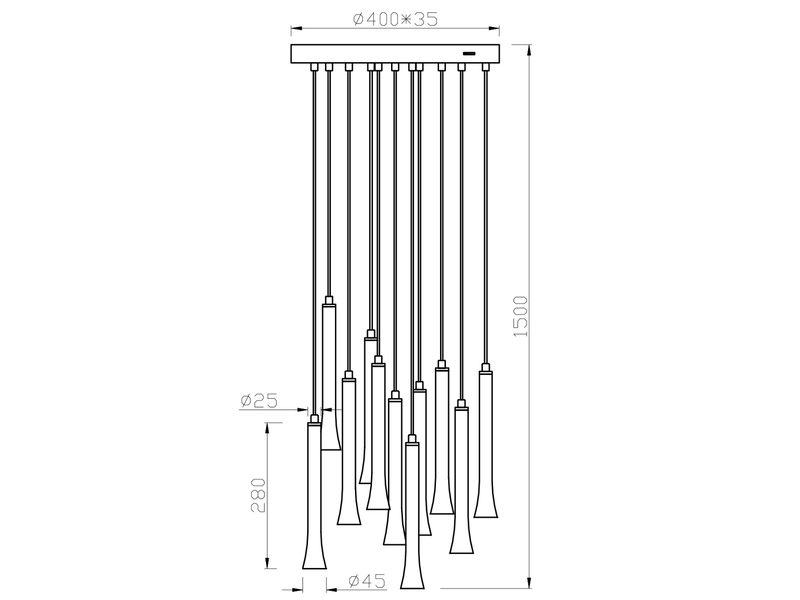 Dimmbare LED Cluster Pendelleuchte FIATO 11-flammig, mehrfarbig Ø 40cm