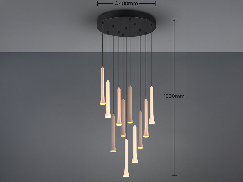 Dimmbare LED Cluster Pendelleuchte FIATO 11-flammig, mehrfarbig Ø 40cm