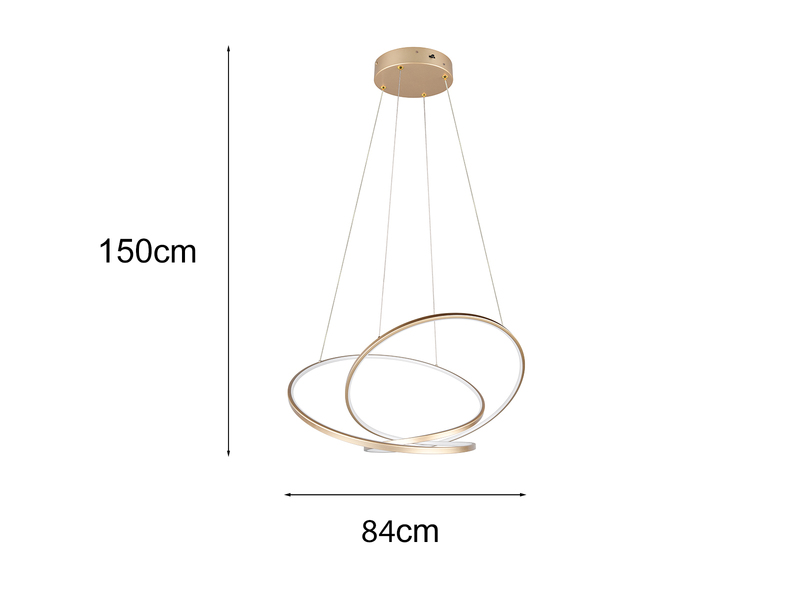 Große dimmbare LED Pendelleuchte DARVIN in Gold, Breite 84cm