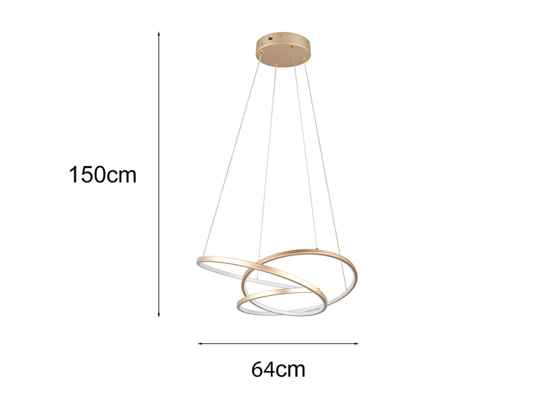 Moderne dimmbare LED Pendelleuchte DARVIN in Gold, Breite 64cm