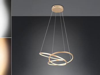 Moderne dimmbare LED Pendelleuchte DARVIN in Gold, Breite 64cm