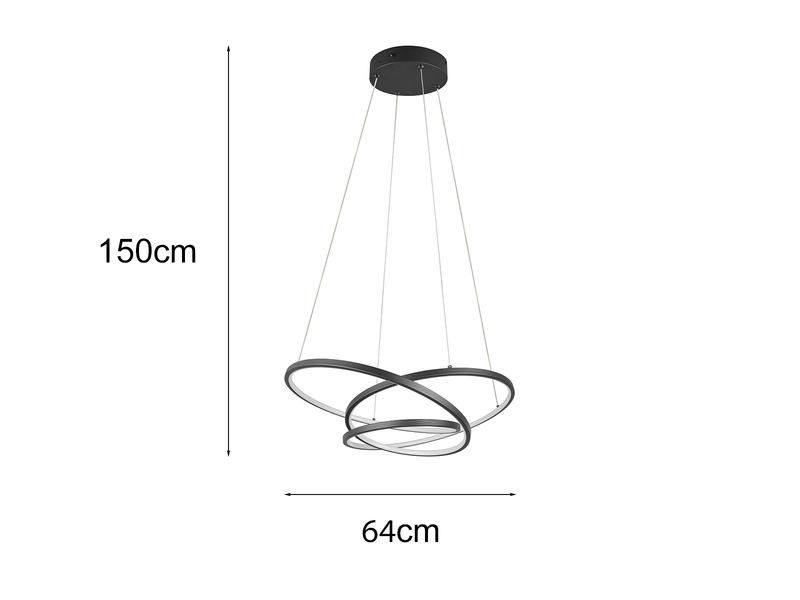 Moderne dimmbare LED Pendelleuchte DARVIN Schwarz, Breite 64cm