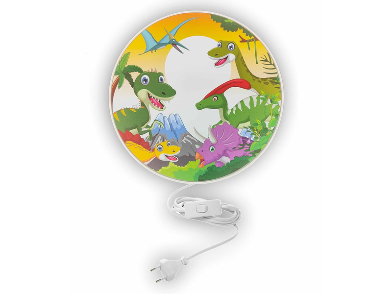 Kinderzimmer Wandlampe mit Dinosaurier Motiven Schalter und Stecker Ø 25cm