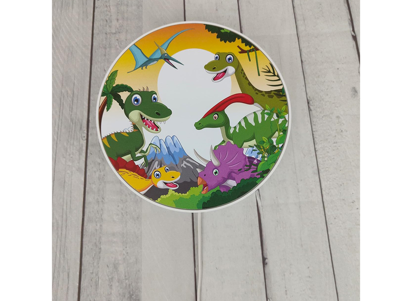 Kinderzimmer Wandlampe mit Dinosaurier Motiven Schalter und Stecker Ø 25cm