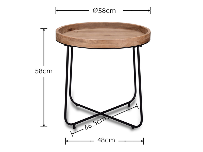 Beistelltisch JETTE rund Metallgestell Schwarz, Tischplatte Holzoptik Ø 66,5cm