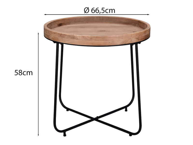 Couchtisch 2 teilig rund Metallgestell Schwarz, Tischplatte Holzoptik