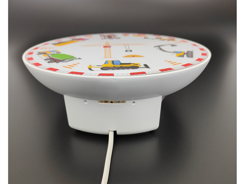 Kinderzimmer Wandlampe Weiß mit Baustellen Motiven, Schalter und Stecker, Ø 25cm