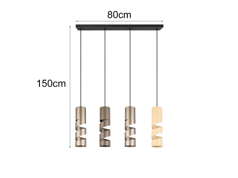 Moderne LED Pendelleuchte 4-flammig aus Metall in Coffee Tönen, B: 80cm