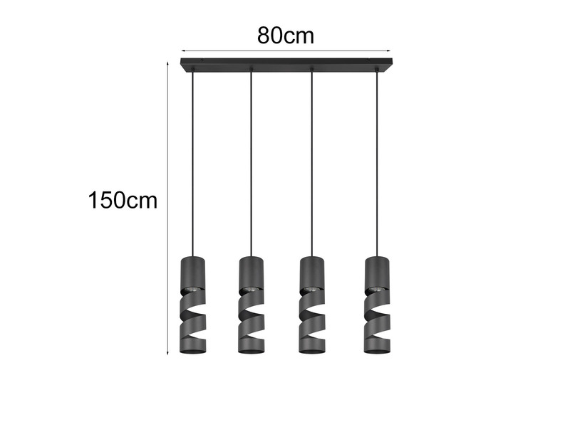 Moderne LED Pendelleuchte 4-flammig aus Metall in Schwarz, Breite 80cm