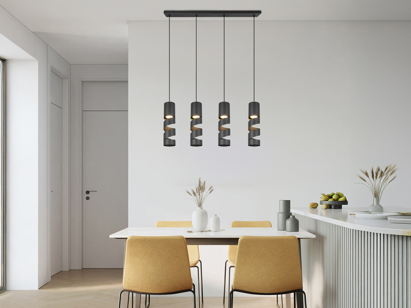Moderne LED Pendelleuchte 4-flammig aus Metall in Schwarz, Breite 80cm