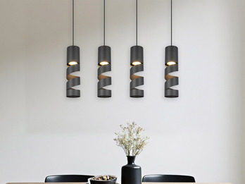 Moderne LED Pendelleuchte 4-flammig aus Metall in Schwarz, Breite 80cm