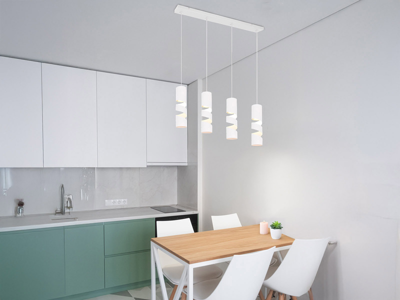Moderne LED Pendelleuchte 4-flammig aus Metall in Weiß, Breite 80cm