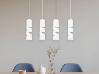 Moderne LED Pendelleuchte 4-flammig aus Metall in Weiß, Breite 80cm