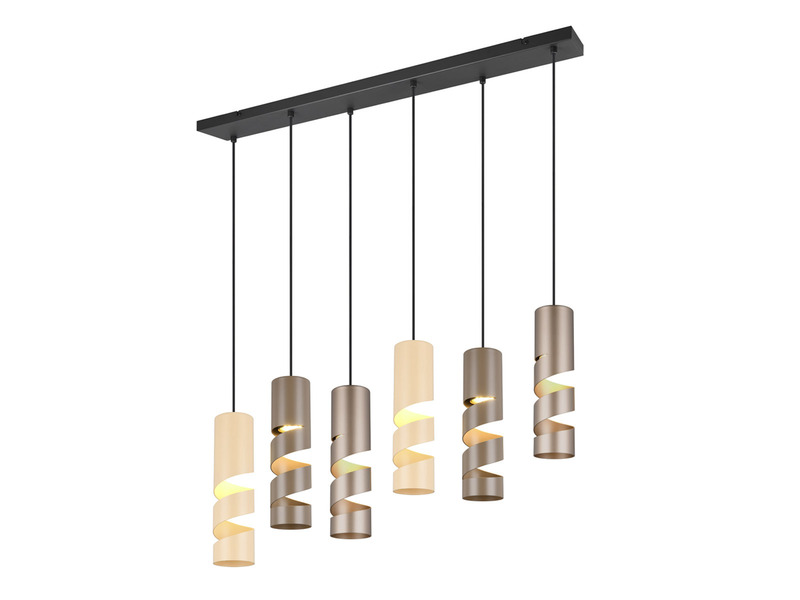 Moderne LED Pendelleuchte 6-flammig aus Metall in Coffee Tönen, B:100cm