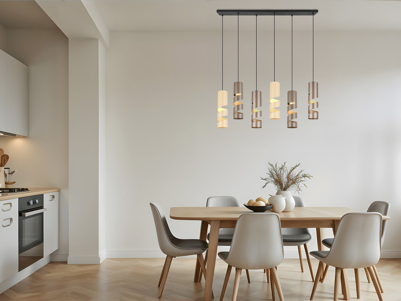 Moderne LED Pendelleuchte 6-flammig aus Metall in Coffee Tönen, B:100cm