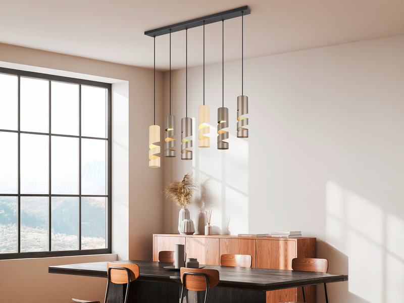 Moderne LED Pendelleuchte 6-flammig aus Metall in Coffee Tönen, B:100cm