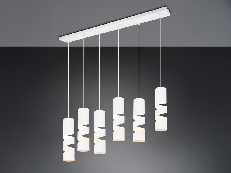 Moderne LED Pendelleuchte 6-flammig aus Metall in Weiß, B:100cm
