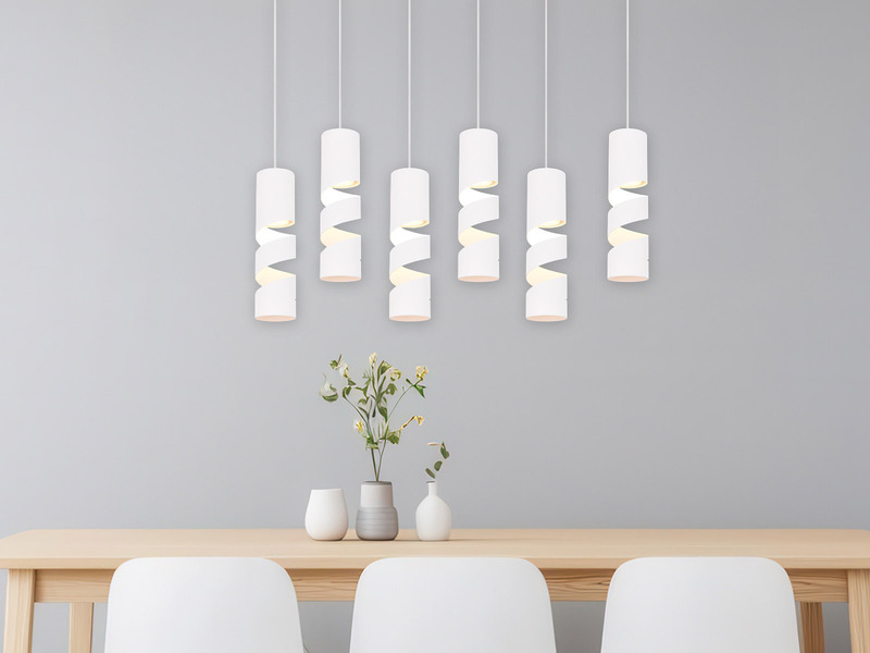 Moderne LED Pendelleuchte 6-flammig aus Metall in Weiß, B:100cm