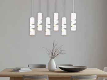 Moderne LED Pendelleuchte 6-flammig aus Metall in Weiß, B:100cm