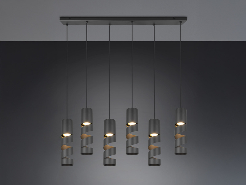 Moderne LED Pendelleuchte 6-flammig aus Metall in Schwarz, B:100cm