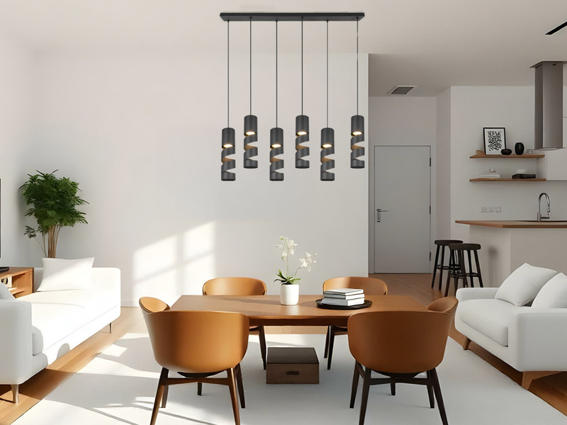Moderne LED Pendelleuchte 6-flammig aus Metall in Schwarz, B:100cm