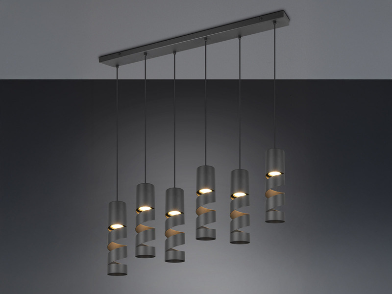 Moderne LED Pendelleuchte 6-flammig aus Metall in Schwarz, B:100cm