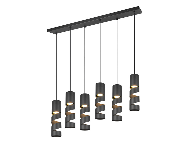 Moderne LED Pendelleuchte 6-flammig aus Metall in Schwarz, B:100cm