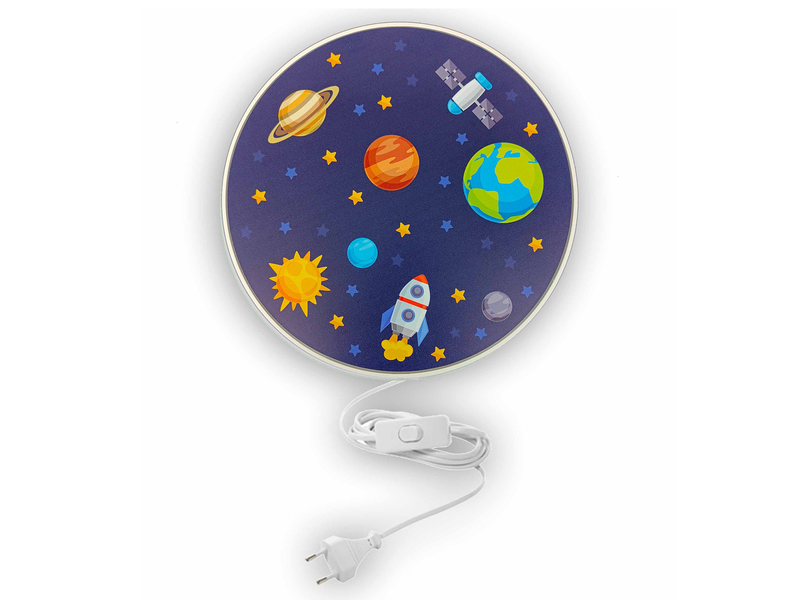 Kinderzimmer Wandlampe Weltall Ø 25cm mit Schalter, Kabel, Stecker & E14 LED