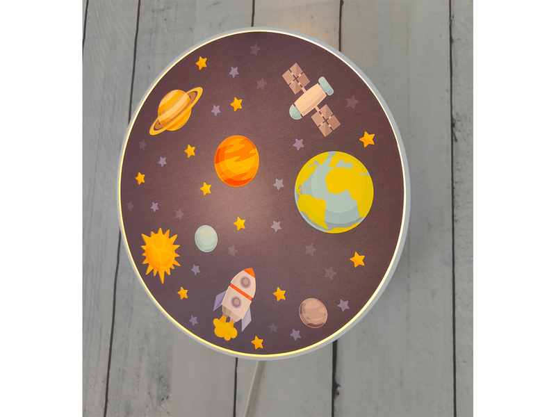 Kinderzimmer Wandlampe Weltall Ø 25cm mit Schalter, Kabel, Stecker & E14 LED