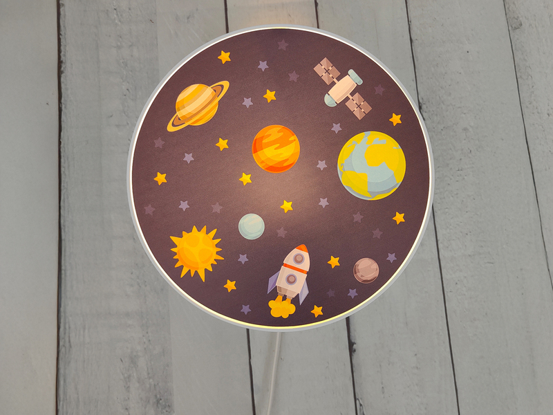Kinderzimmer Wandlampe Weltall Ø 25cm mit Schalter, Kabel, Stecker & E14 LED