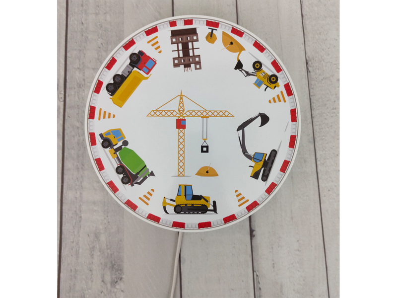 Kinderzimmer Wandlampe Baustelle Ø 25cm mit Schalter, Kabel, Stecker & E14 LED