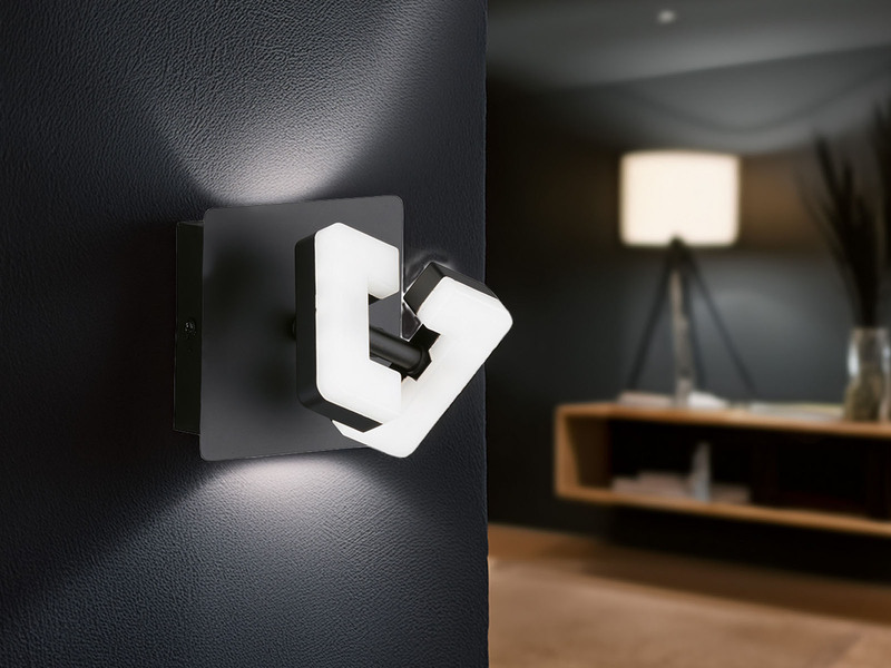 2er SET LED Spot Wandstrahler Schwarz mit Schalter, Breite 11cm