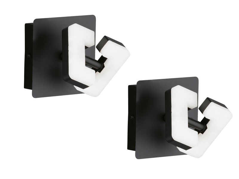 2er SET LED Spot Wandstrahler Schwarz mit Schalter, Breite 11cm