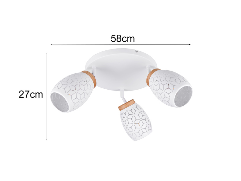 Deckenstrahler BIDAR 3-flammig in Weiß mit ausgefallenem Stanzmuster, Ø58cm