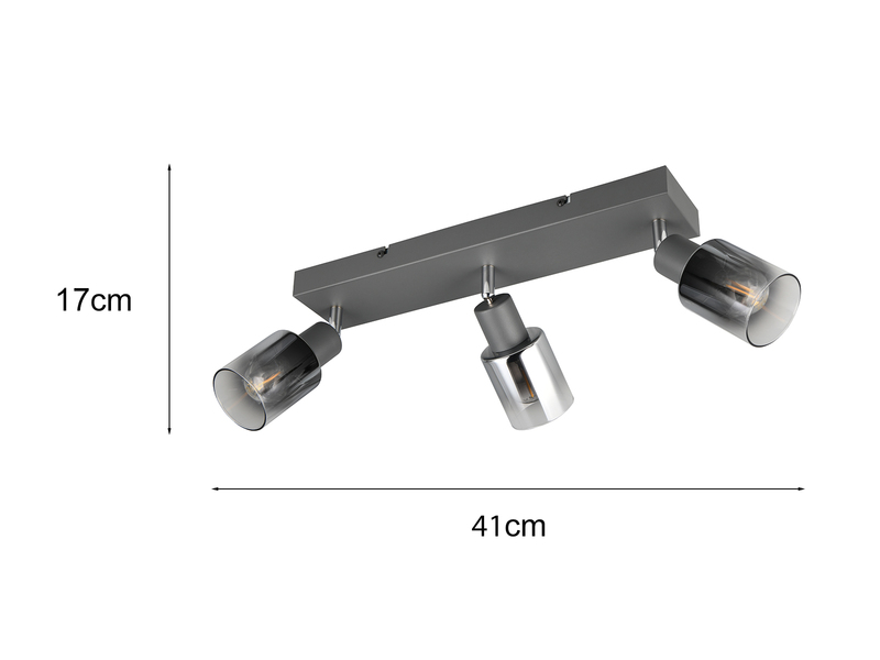 3-flammiger Deckenstrahler CADIZ mit Chrom Glasschirmen, Breite 42cm