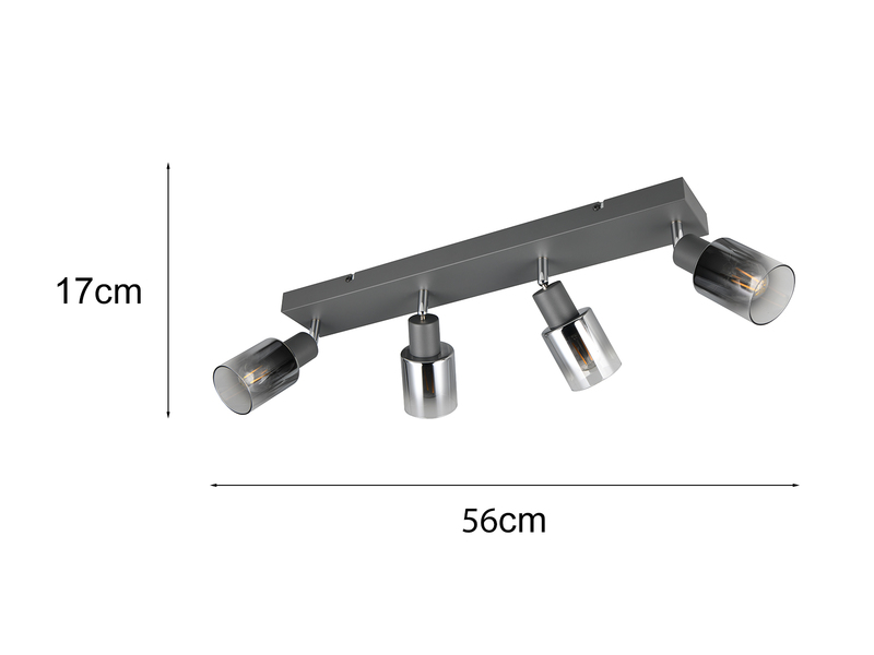 4-flammiger Deckenstrahler CADIZ mit Chrom Glasschirmen, Breite 58cm